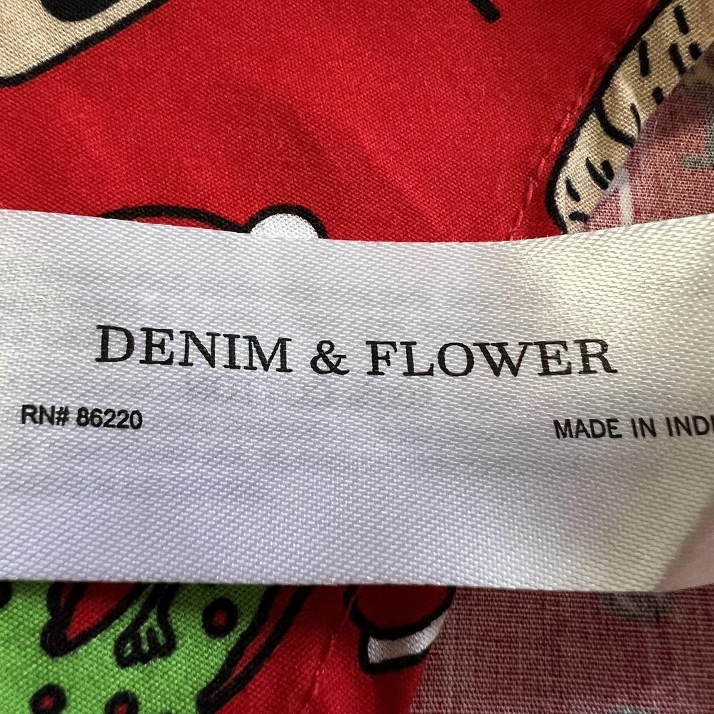 Denim & Flower Ricky Singh Shirt Mens Medium Red Christmas Button Short‎ Sleeve - Picture 7 of 12
